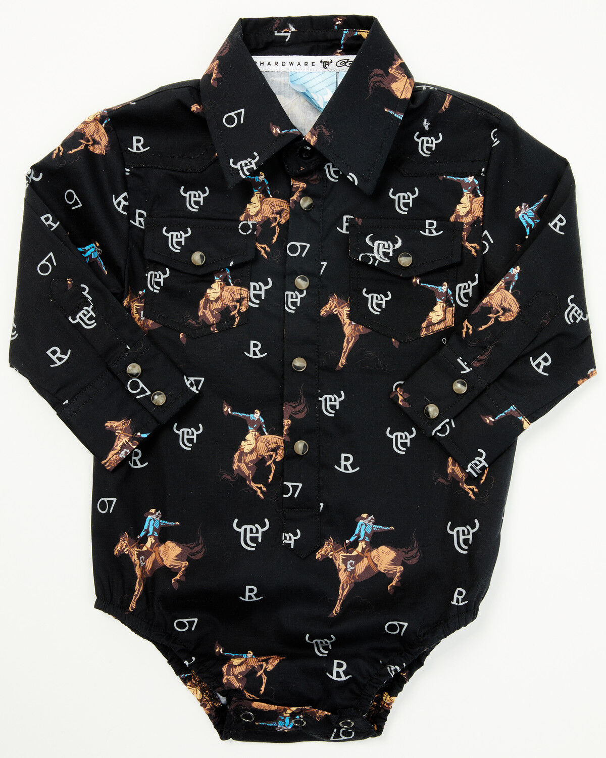 Image #1 - Cowboy Hardware Infant Boys' Bronco Stretch Onesie, Black, hi-res