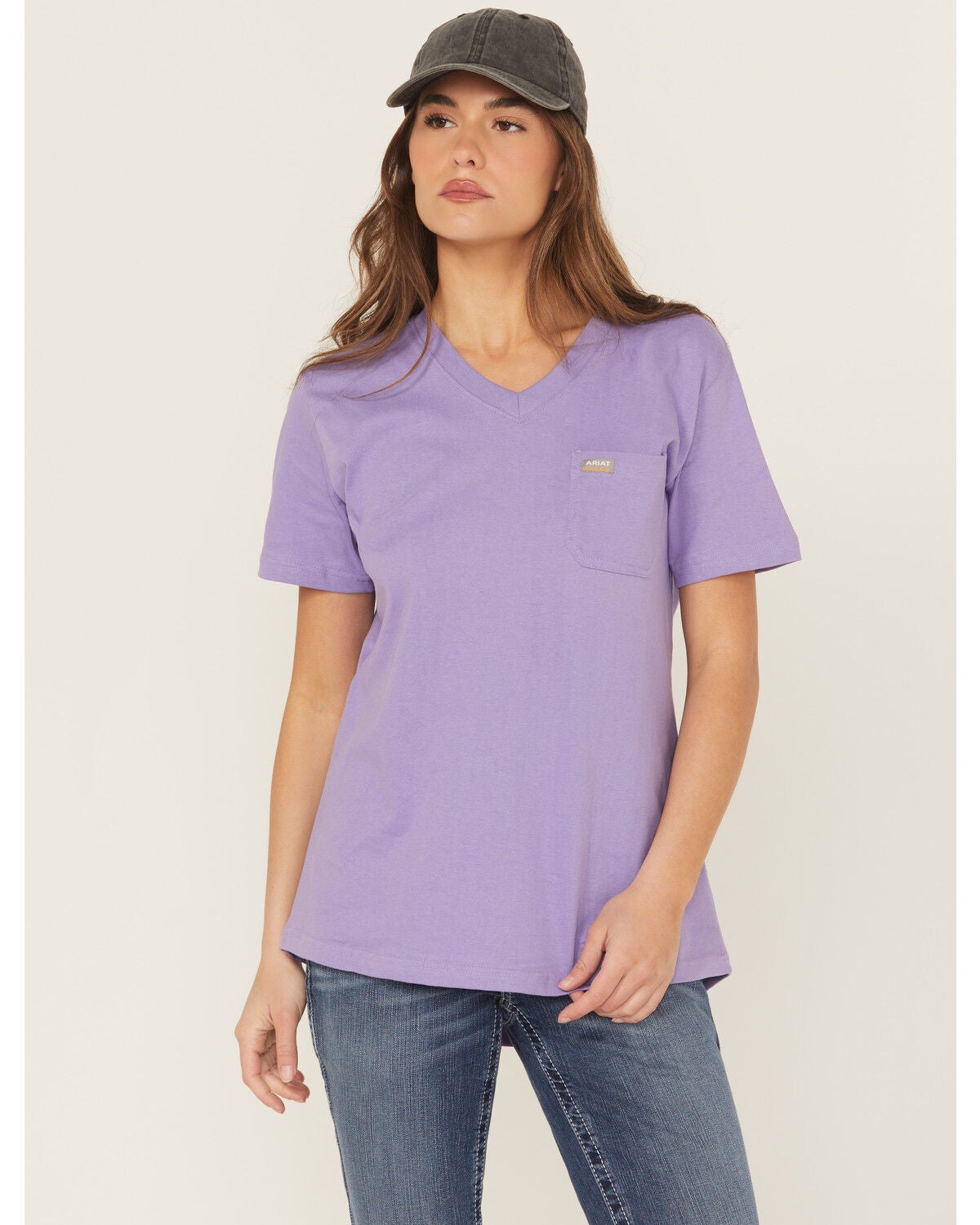 Ariat Women's Rebar Strong Reflective American Flag Short Sleeve Graphic T-Shirt, Purple, hi-res