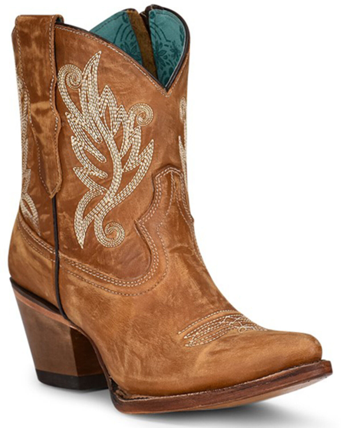 Image #1 - Corral Women's Embroidered Western Fashion Booties - Snip Toe, Gold, hi-res