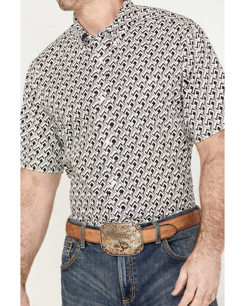 Image #3 - RANK 45® Men's West Trellis Geo Print Short Sleeve Button-Down Shirt, Brown, hi-res