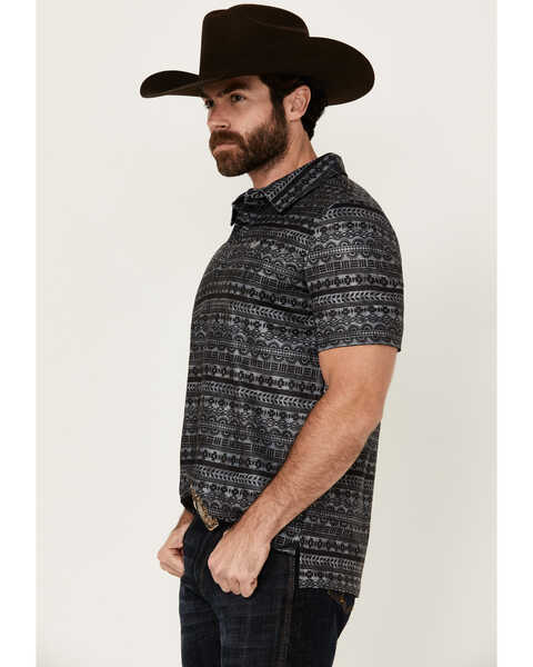 Image #2 - Panhandle Men's Southwestern Print Short Sleeve Performance Polo Shirt , Charcoal, hi-res