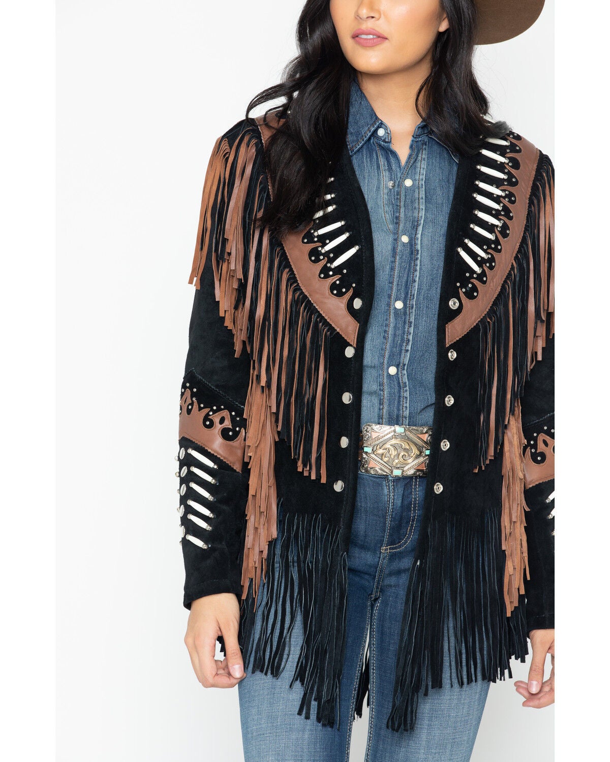 black fringe jacket womens
