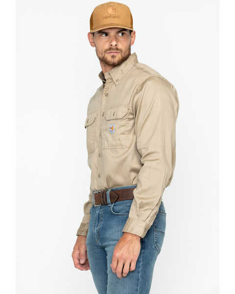 Image #5 - Carhartt Men's FR Solid Twill Long Sleeve Work Shirt, Khaki, hi-res