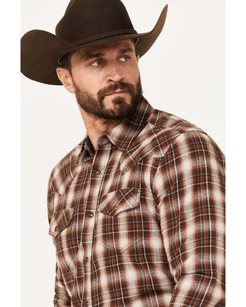 Image #2 - Cody James Men's Traverse Plaid Print Long Sleeve Snap Western Shirt, Brown, hi-res