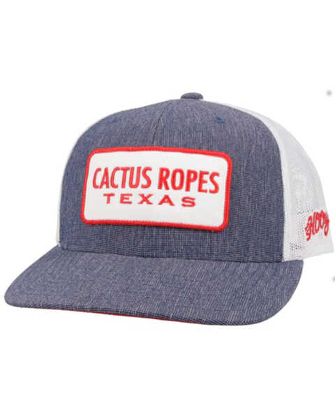 Image #1 - Hooey Men's Cactus Ropes Patch Denim Trucker Cap, Blue, hi-res