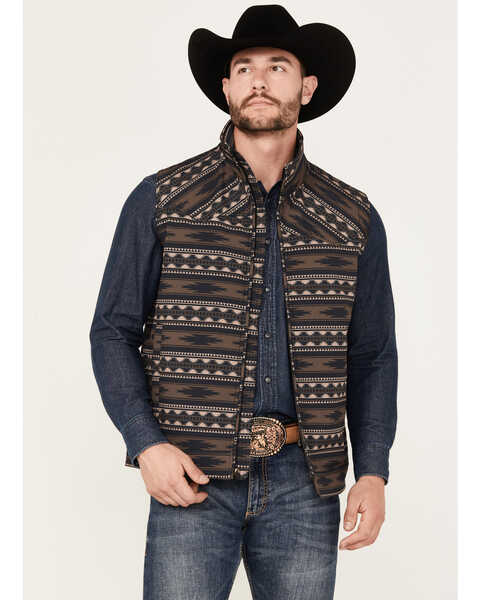 Image #1 - Cinch Men's Southwestern Print Concealed Carry Vest, Brown, hi-res