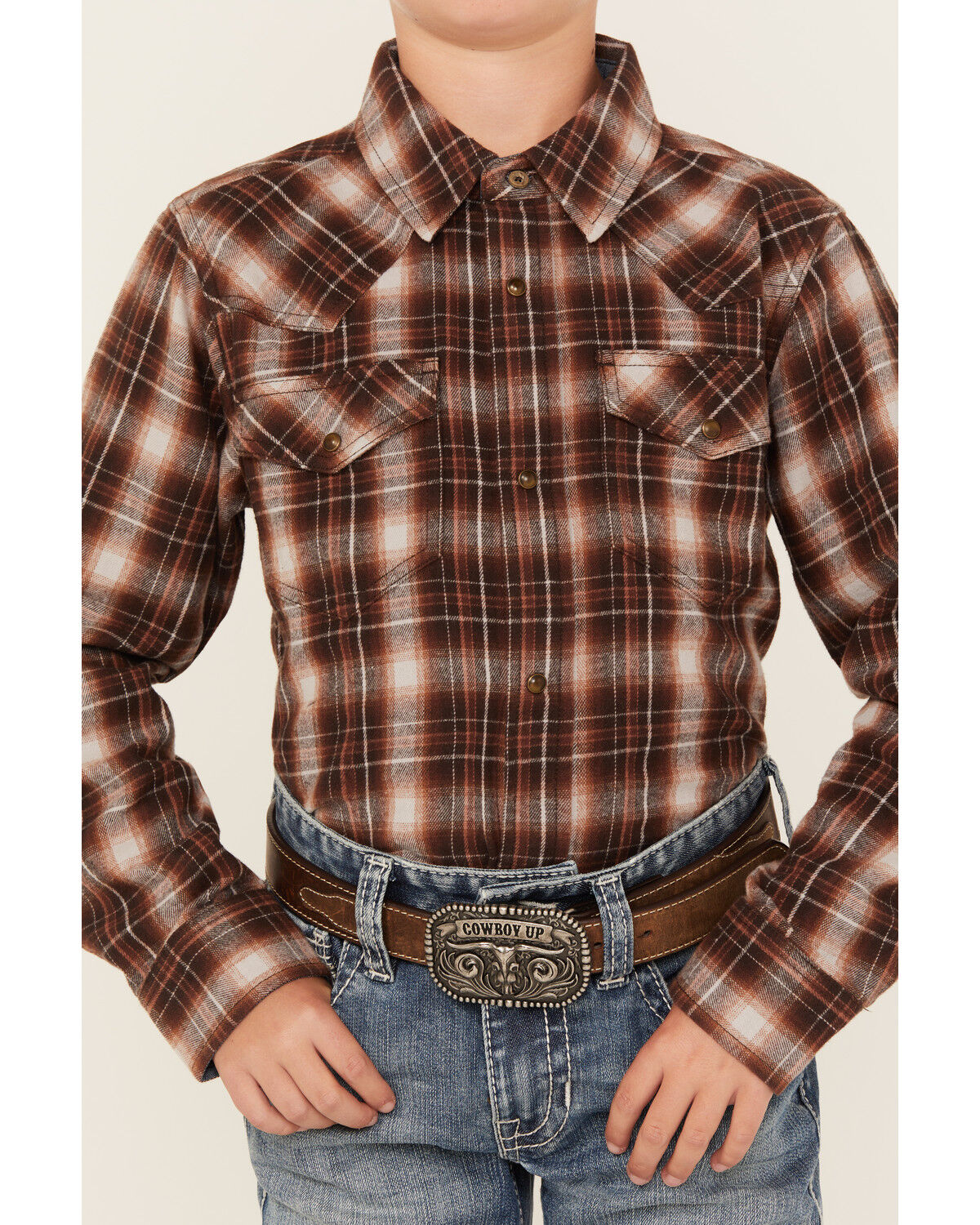 Image #3 - Cody James Boys' Traverse Long Sleeve Snap Flannel Shirt, Brown, hi-res