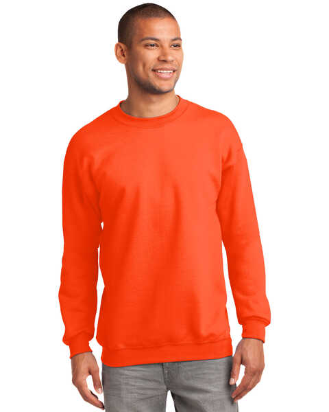 Image #1 - Port & Company Men's Safety Orange 2X Essential Fleece Crew Work Pullover - Big , Orange, hi-res