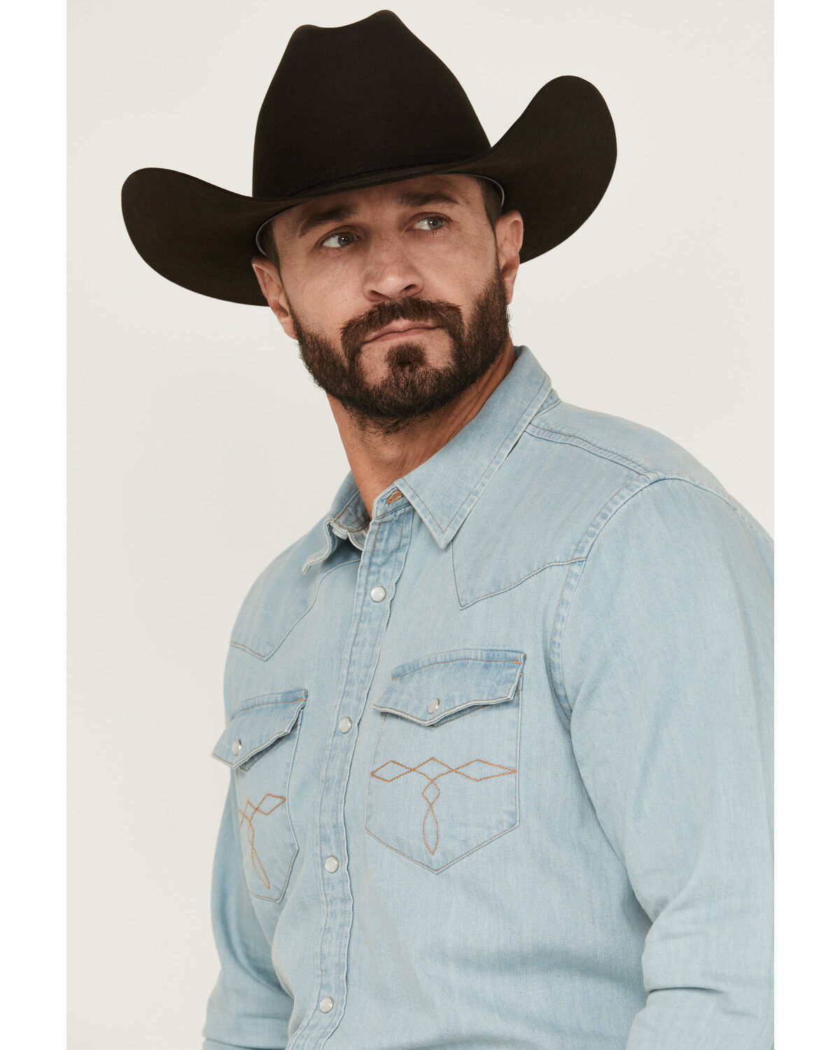 Image #2 - Cody James Men's Frosty Light Wash Long Sleeve Snap Denim Western Shirt - Tall, Light Wash, hi-res