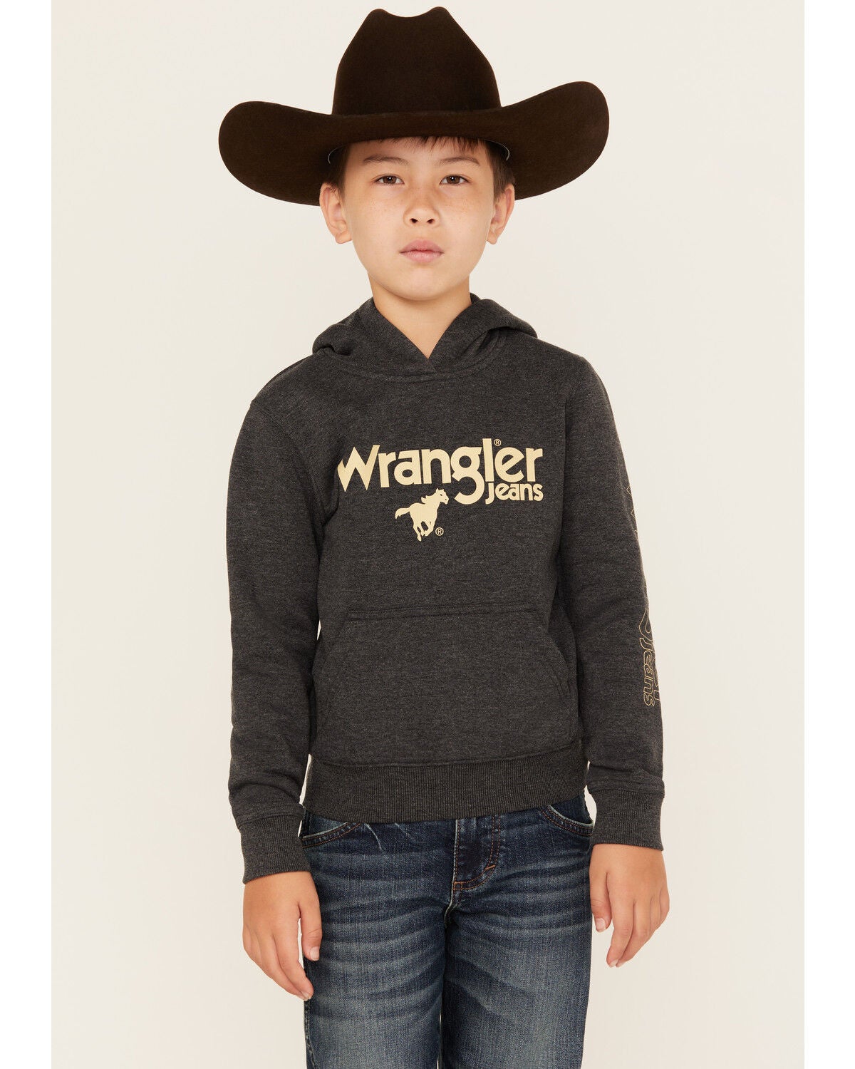 Wrangler Boys' Logo Hooded Sweatshirt, Black, hi-res