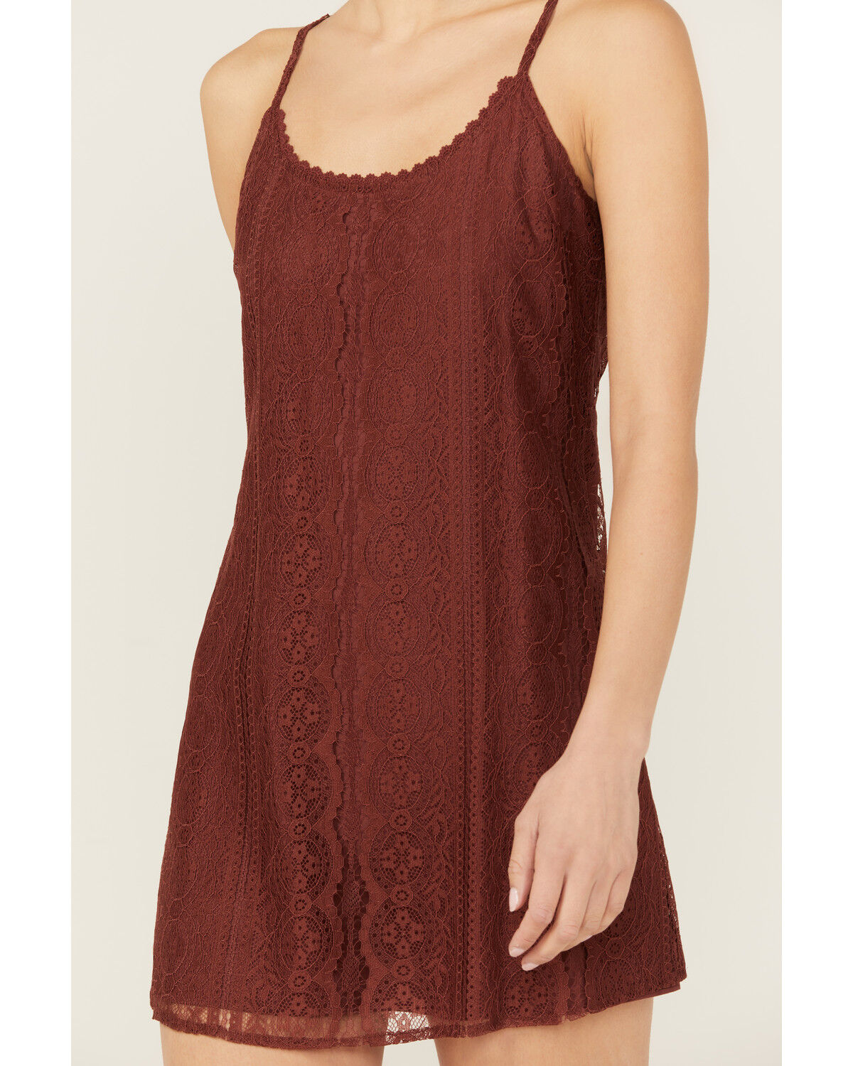 Image #3 - Shyanne Women's Lace Slip Mini Dress, Brown, hi-res