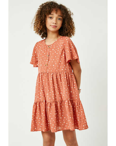 Image #1 - Hayden Girls' Polka Dot Button Mini Dress, Mauve, hi-res
