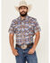 Image #1 - Rock & Roll Demin Men's Southwestern Print Short Sleeve Pearl Snap Stretch Western Shirt , Grey, hi-res