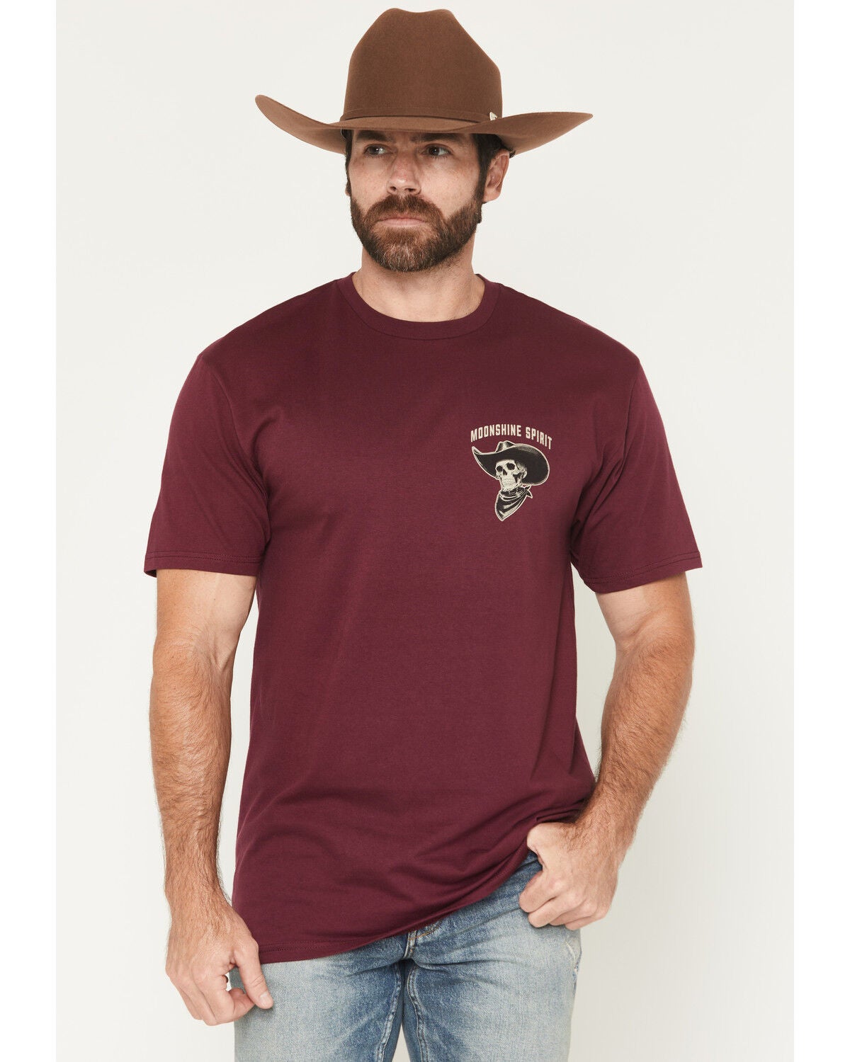 Image #2 - Moonshine Spirit&reg; Men's Backwoods Skeleton Short Sleeve Graphic T-Shirt, Burgundy, hi-res