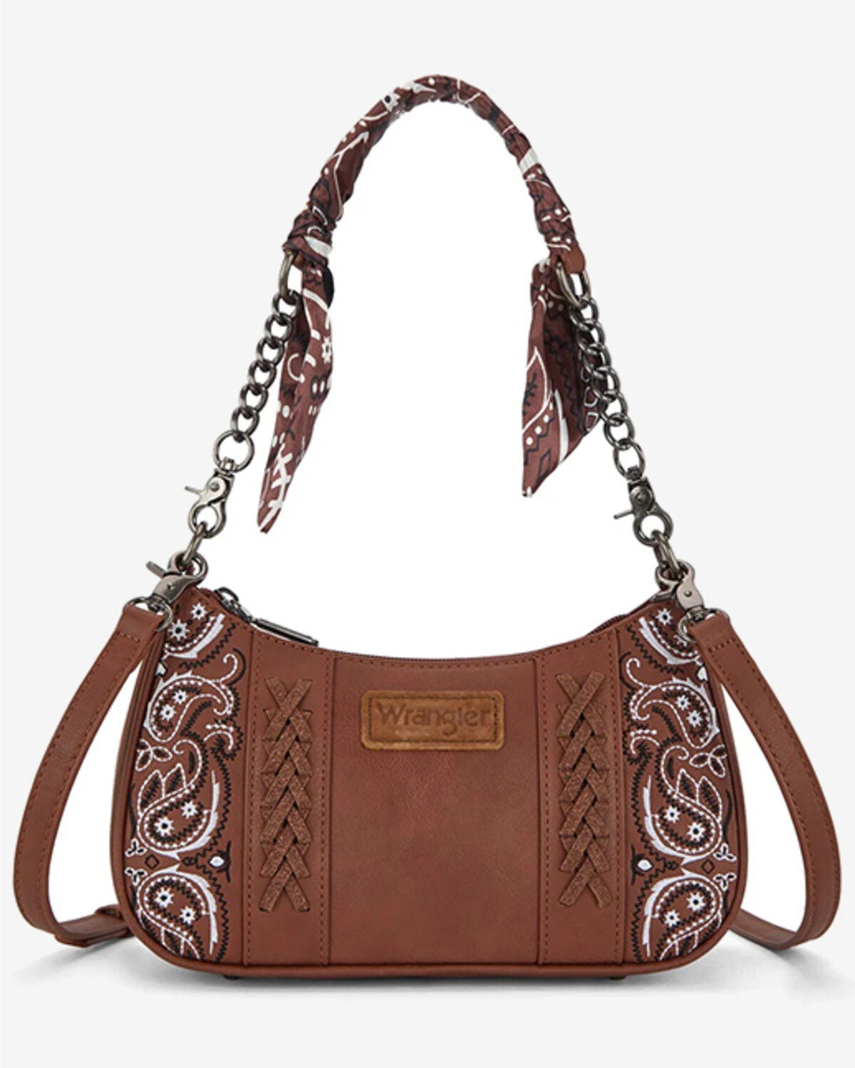 Wrangler Women's Braided Paisley Bandana Shoulder Bag, Brown, hi-res