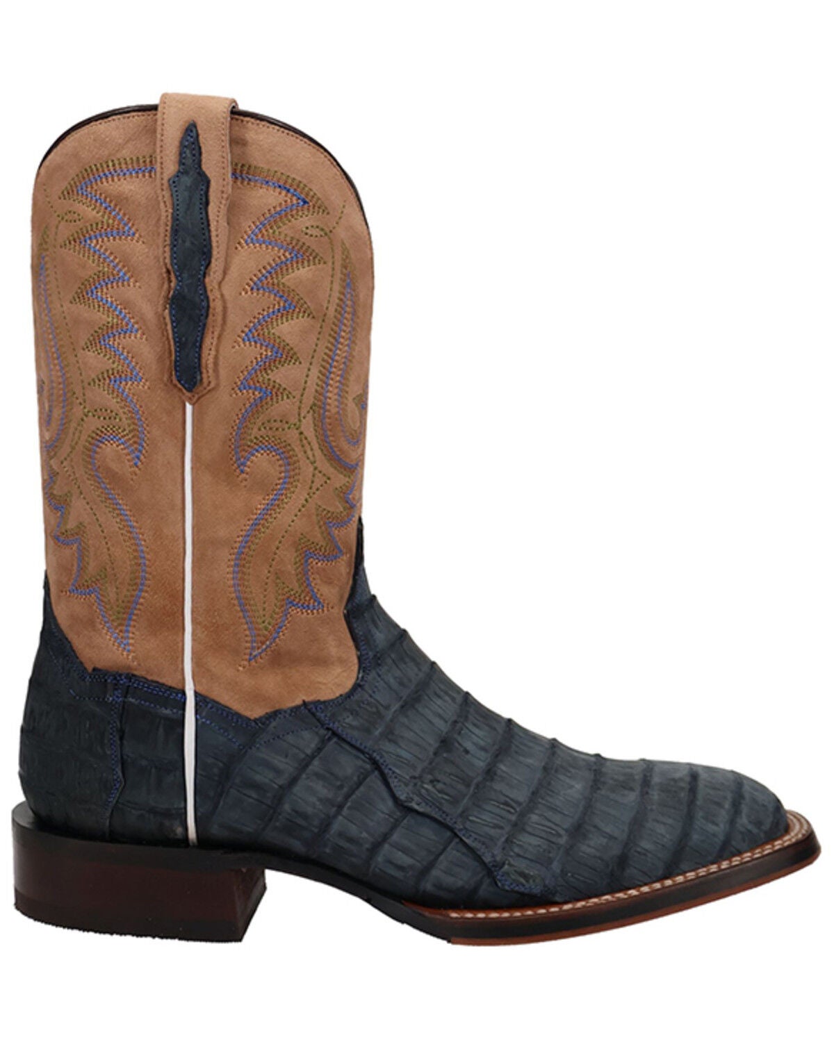Image #2 - Dan Post Women's Exotic Sueded Caiman Western Boots - Broad Square Toe, Blue, hi-res