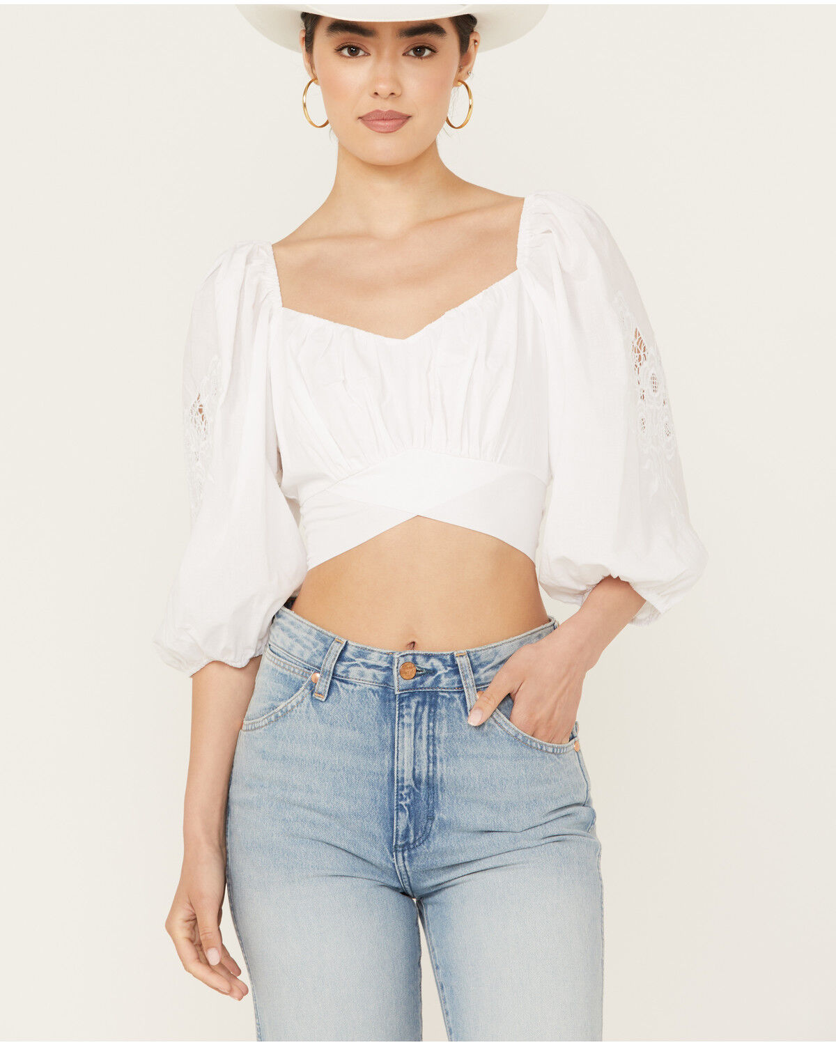Image #1 - Beyond The Radar Women's Cut Out Sleeve Tie Back Top, White, hi-res