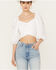 Image #1 - Beyond The Radar Women's Cut Out Sleeve Tie Back Top, White, hi-res