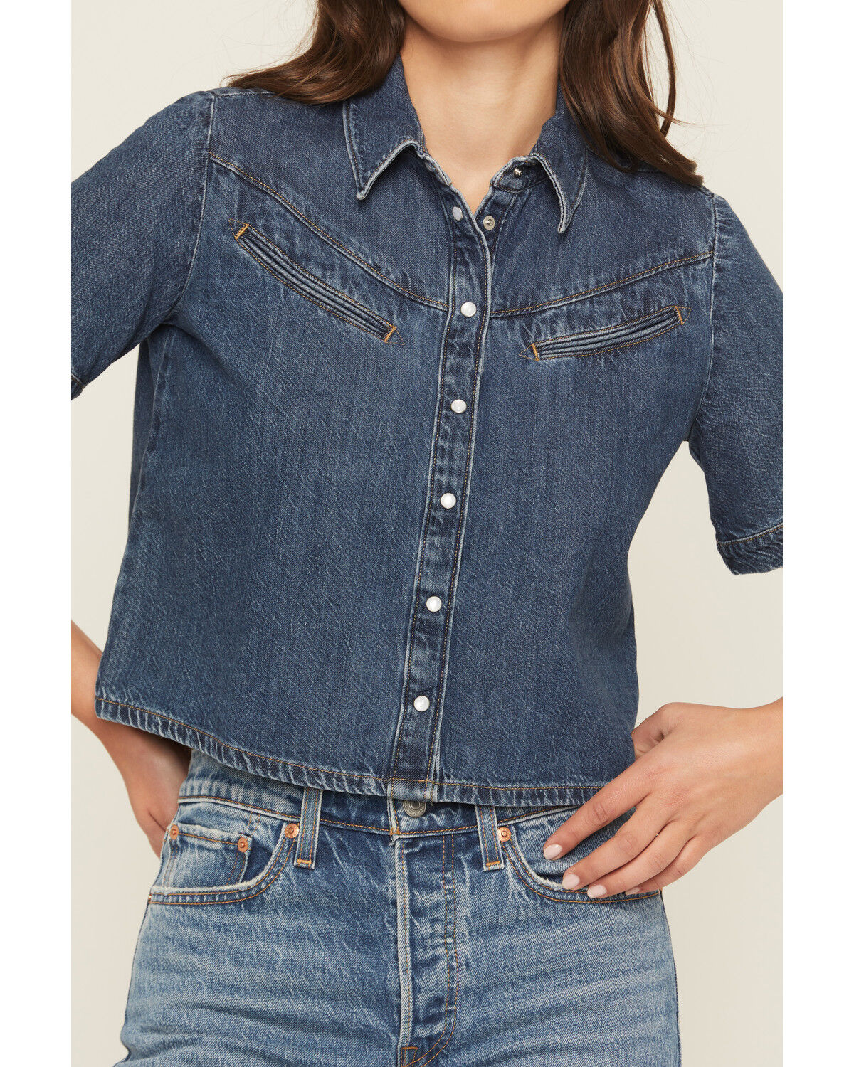 Image #3 - Levi's Women's Dark Wash Rinoa Camp Short Sleeve Snap Denim Shirt, Dark Wash, hi-res