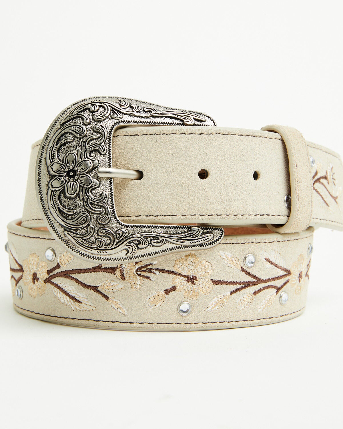 Image #1 - Shyanne Women's Corrine Floral Embroidered Leather Belt, Cream, hi-res