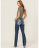 Image #1 - Miss Me Women's Dark Wash Mid Rise Paisley Pocket 34" Bootcut Stretch Denim Jeans, Dark Wash, hi-res