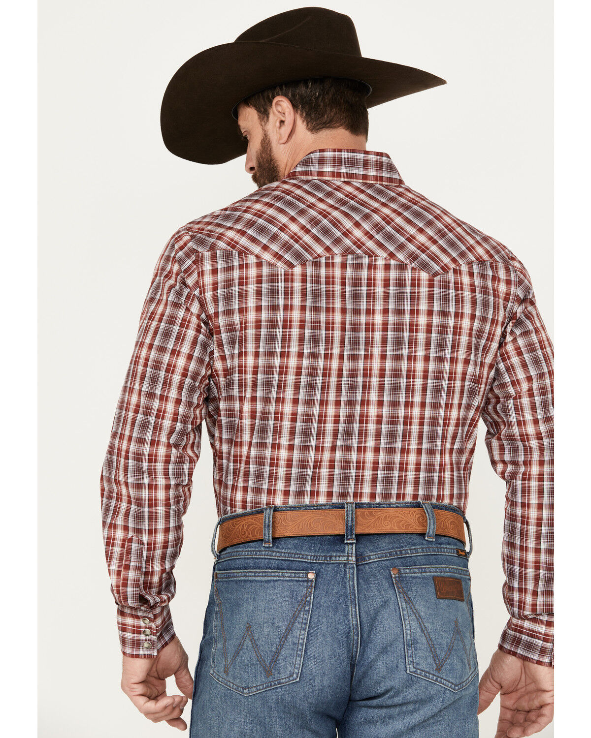 Image #4 - Wrangler Retro Men's Plaid Print Long Sleeve Snap Western Shirt, Red, hi-res