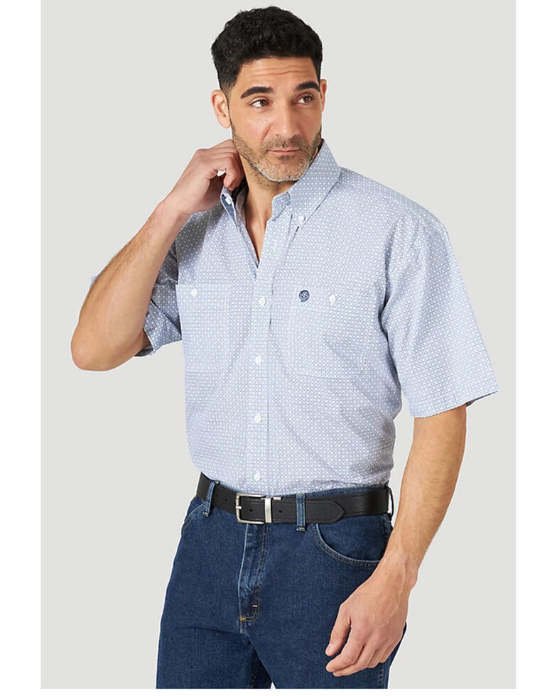 George Strait By Wrangler Men's Geo Print Short Sleeve Button-Down Western Shirt , Purple, hi-res