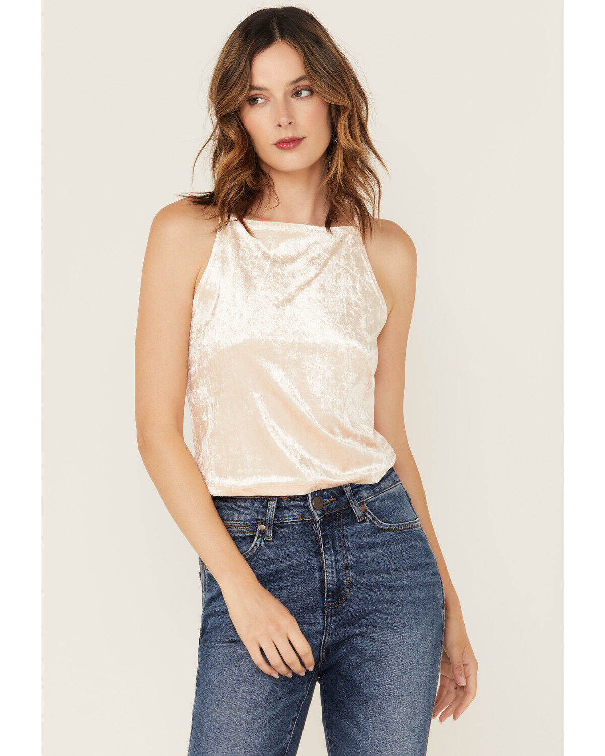 Image #1 - Beyond The Radar Women's Velvet High Neck Tank Top, Ivory, hi-res