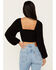 Image #4 - Shyanne Women's Embroidered Mesh Dot Poet Sleeve Crop Top, Black, hi-res