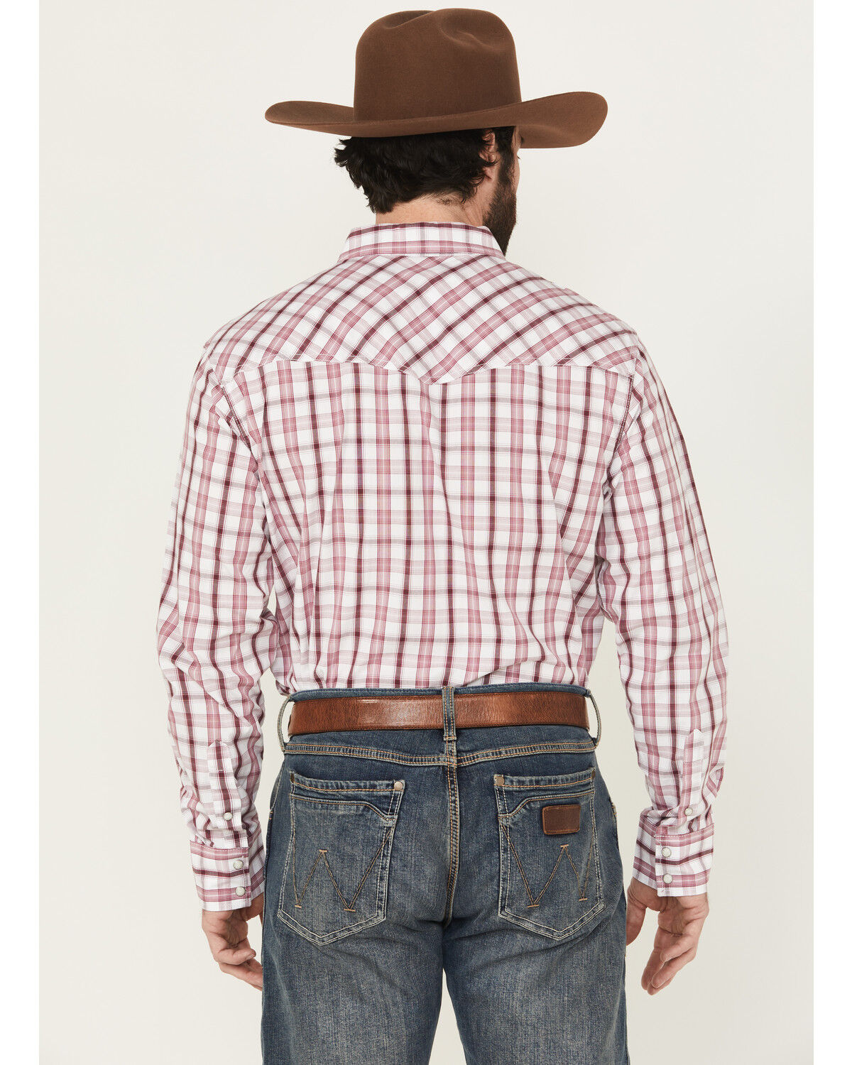 Image #4 - Wrangler Men's 20X Plaid Print Long Sleeve Button-Down Stretch Western Shirt - Tall, Wine, hi-res