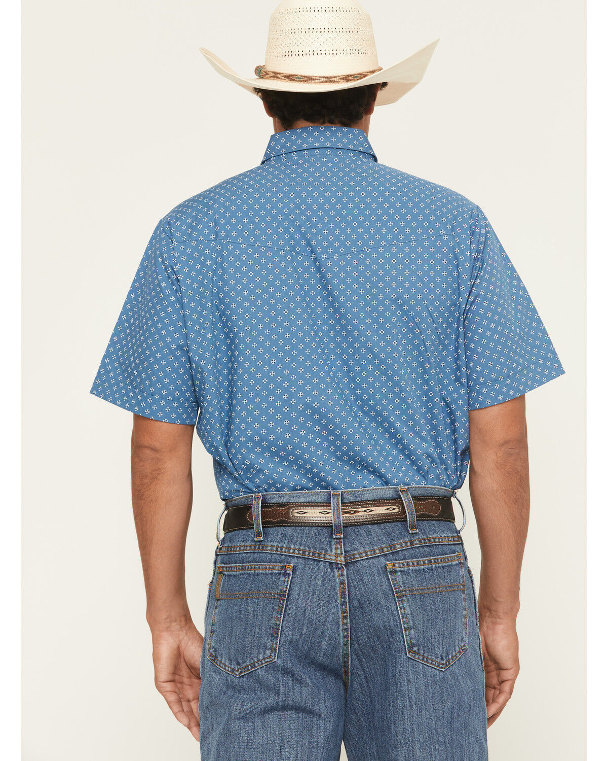 Image #4 - Ely Walker Men's Bandana Print Short Sleeve Pearl Snap Western Shirt, Blue, hi-res