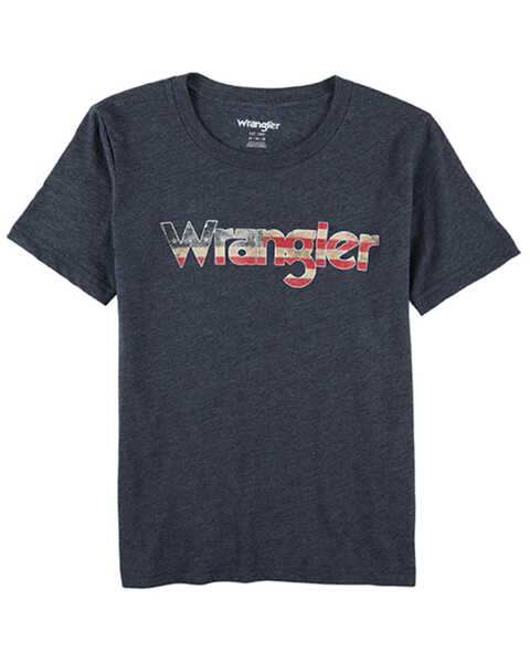 Image #1 - Wrangler Boys' Charcoal Wrangler Flag Short Sleeve T-Shirt, Charcoal, hi-res