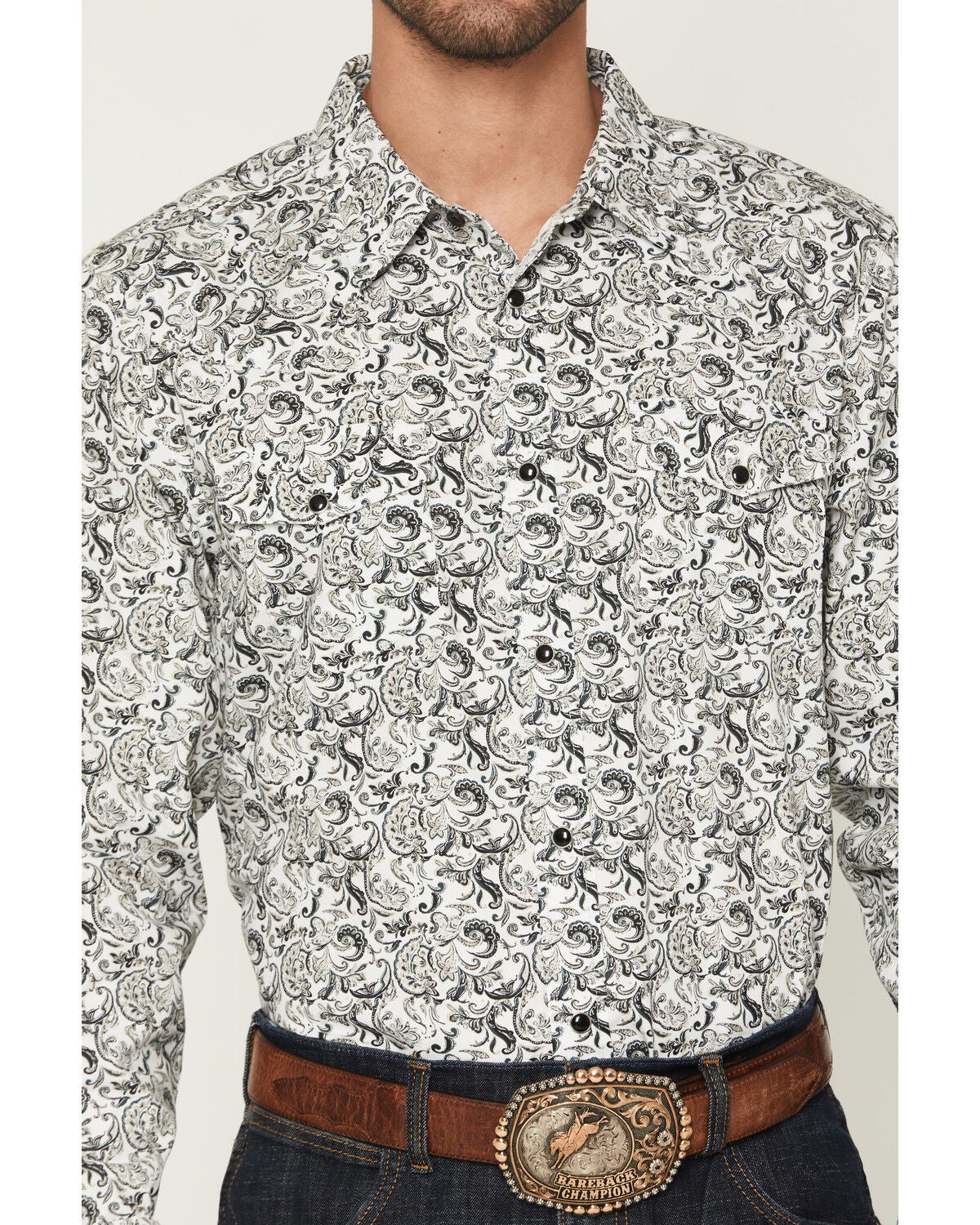 Image #3 - Gibson Trading Co Men's Bone Ridge Paisley Print Long Sleeve Snap Western Shirt - Tall, Ivory, hi-res