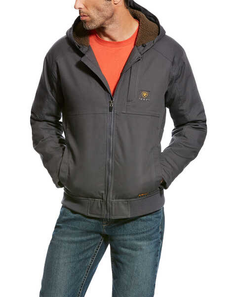 Image #1 - Ariat Men's Rebar DuraCanvas Hooded Jacket - Tall, Light Grey, hi-res