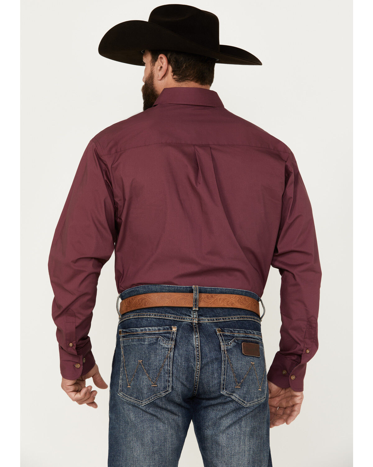 Image #4 - George Strait by Wrangler Men's Solid Long Sleeve Button-Down Western Shirt - Tall, Wine, hi-res