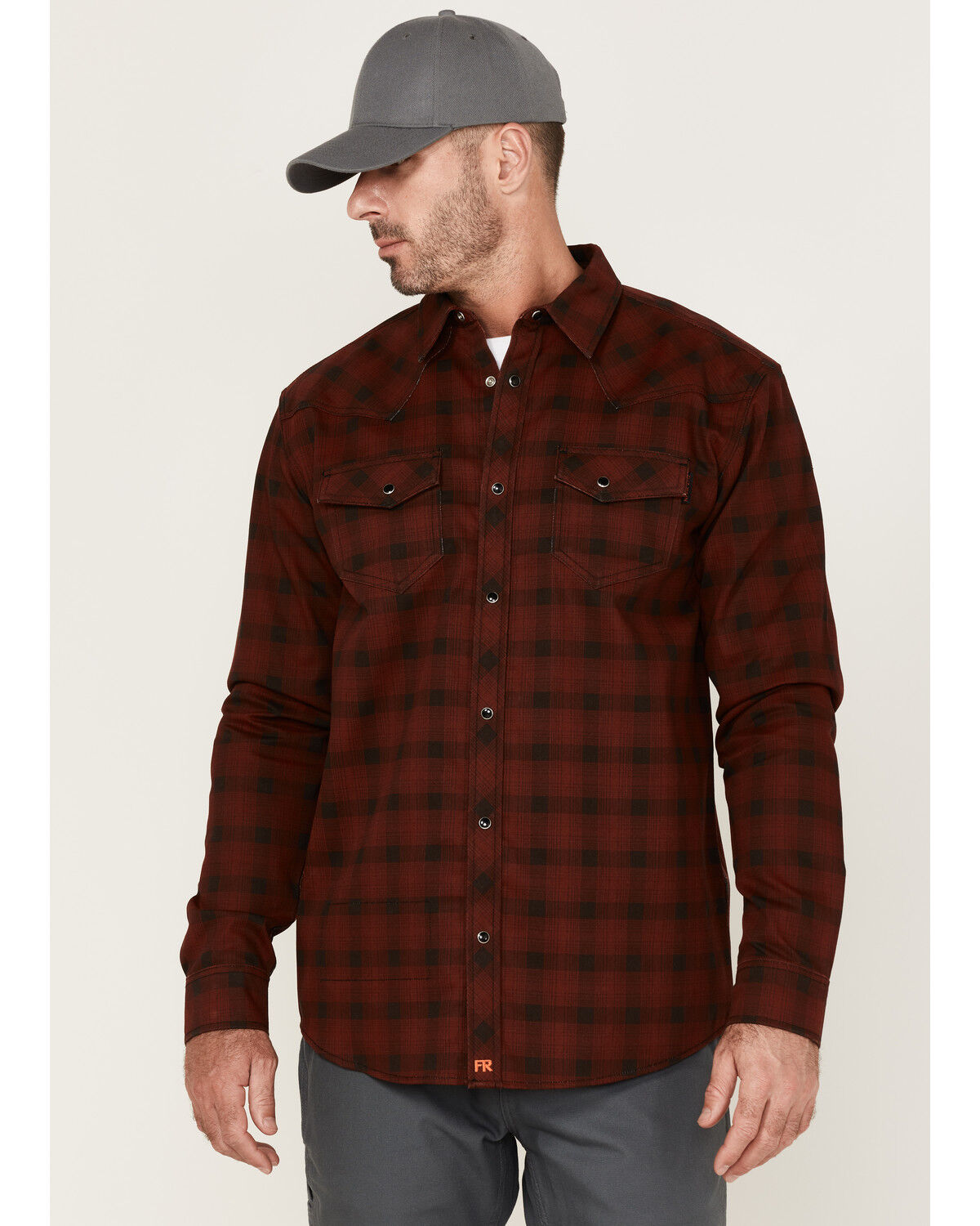 Image #1 - Cody James Men's FR Plaid Print Long Sleeve Snap Work Shirt - Tall, Dark Red, hi-res