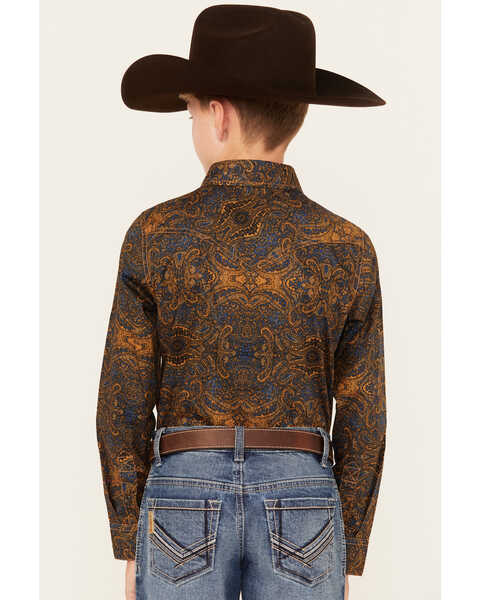 Image #4 - Cody James Boys' Winding Roads Printed Long Sleeve Pearl Snap Western Shirt , Chocolate, hi-res