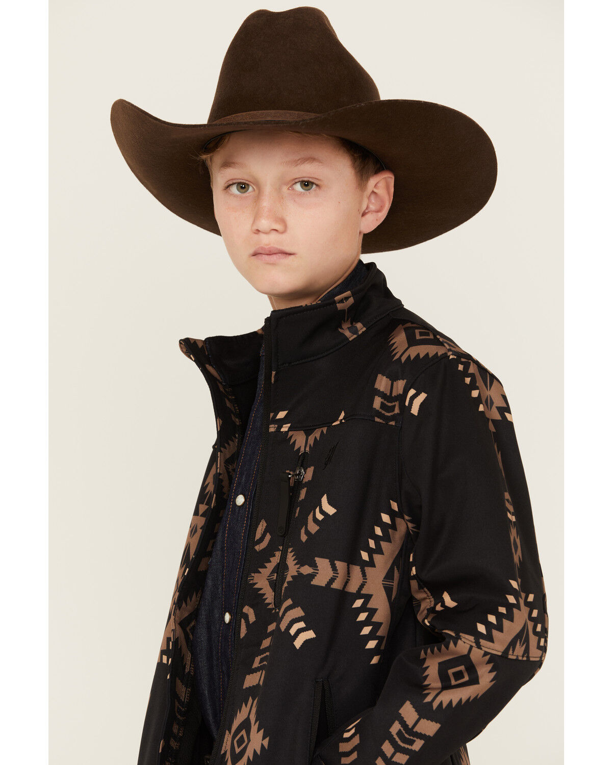 Image #2 - Hooey Boys' Southwestern Print Softshell Jacket, Black, hi-res