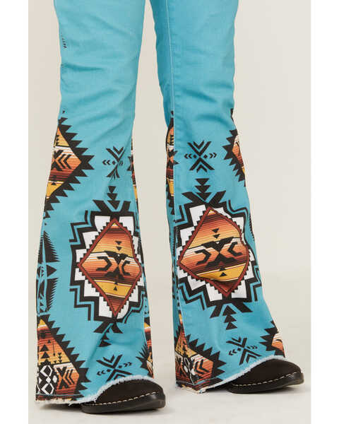 Ranch Dress'n Girls' Sedona Southwestern Print Flare Jeans, Turquoise, hi-res