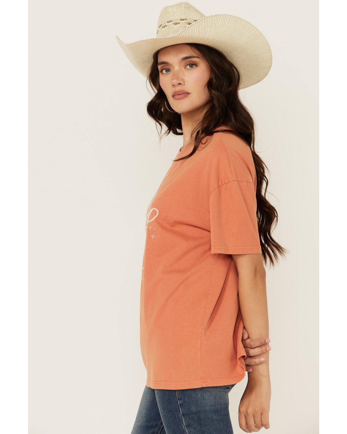 Image #2 - Blue B Women's Embroidered Smiley Rodeo Short Sleeve Graphic Tee, Orange, hi-res