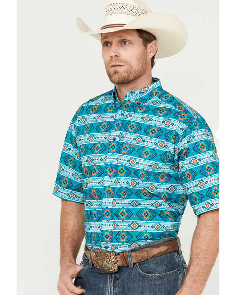Image #2 - Ariat Men's Konner Classic Fit Button-Down Short Sleeve Button-Down Western Shirt, Turquoise, hi-res