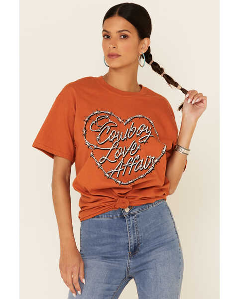American Highway Women's Cowboy Love Affair Graphic Short Sleeve Tee , Rust Copper, hi-res