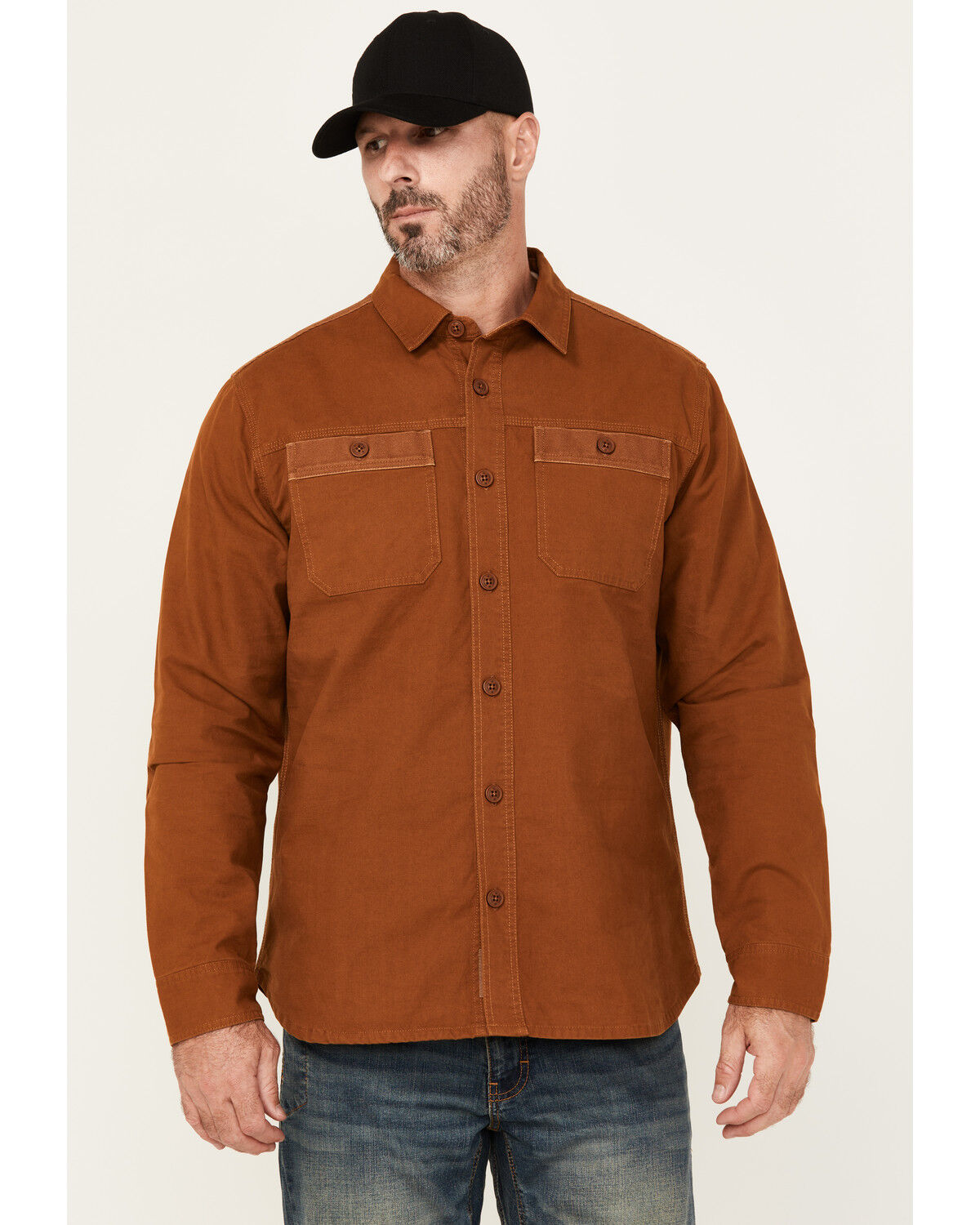 Image #1 - Lucky Brand Workwear Men's Solid Slub Canvas Long Sleeve Button-Down Work Shirt, Brown, hi-res