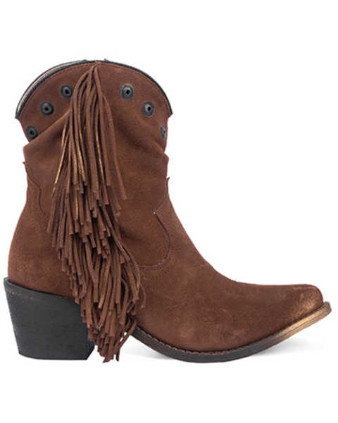 Image #2 - Circle G Women's Studded Suede Fringe Ankle Boots - Round Toe , Brown, hi-res