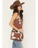 Image #1 - Wrangler Women's Boot Barn Exclusive Daisy Cow Print Tote with Tassel, Brown, hi-res