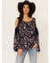 Image #1 - Bila Women's Floral Print Long Sleeve Cold Shoulder Shirt, Blue, hi-res