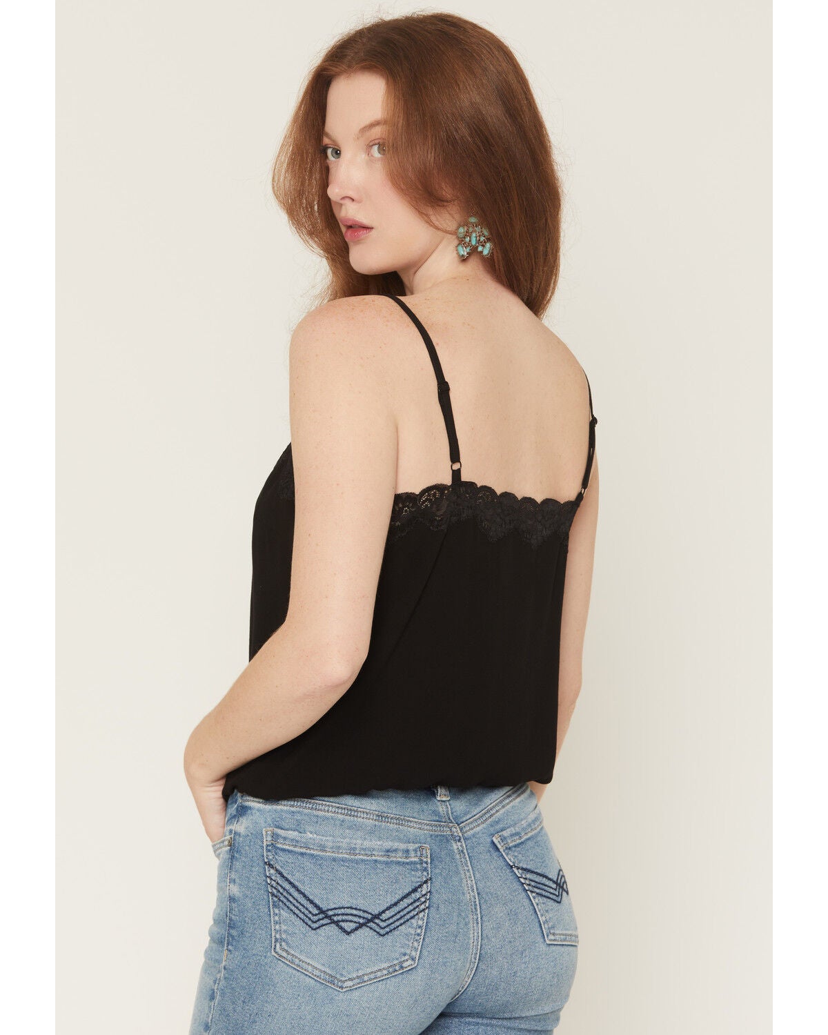 Image #6 - Idyllwind Women's Sage Satin Lace Cami, Black, hi-res
