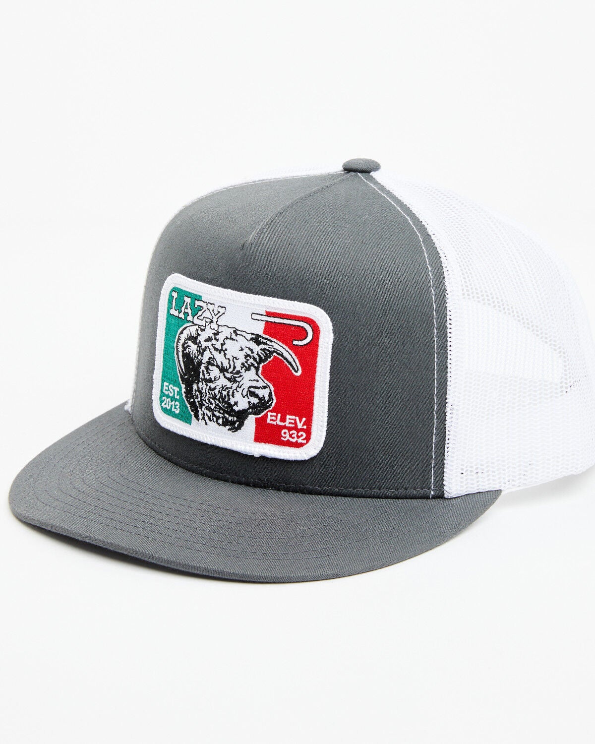 Lazy J Ranch Men's Mexico Flag Elevation Patch Mesh-Back Ball Cap, Grey, hi-res