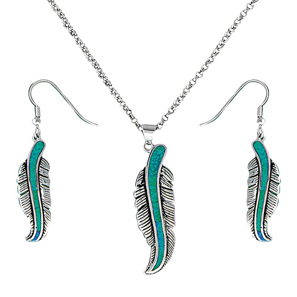 Montana Silversmiths Opal Feather Necklace & Earrings Set, Silver, hi-res