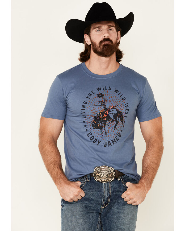 Cody James Men's Livin The Wild West Graphic Short Sleeve T-Shirt , Blue, hi-res